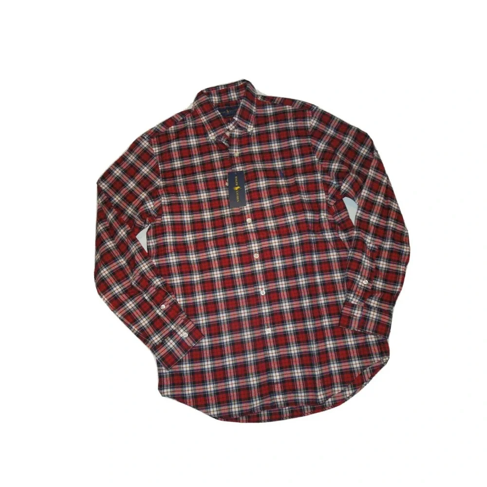 POLO RALPH LAUREN Men's plaid SHIRT long sleeve Red Blue‎ Medium M